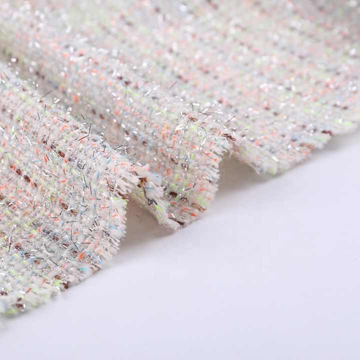 Shiny tweed fabric with glitter stripes 
