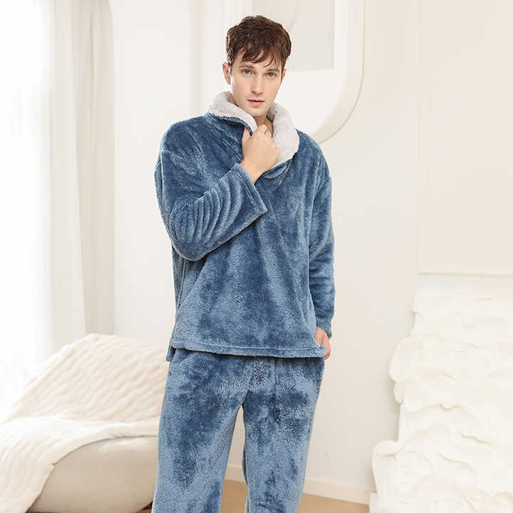 Factory Custom Men's Pajamas, Thick Winter Fleece Pajamas 