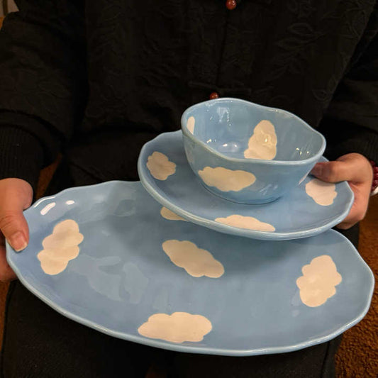 طقم أواني قهوة مطلية يدويًا Blue Sky Cloud Hand Painted
