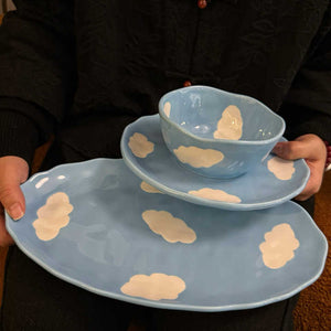 طقم أواني قهوة مطلية يدويًا Blue Sky Cloud Hand Painted