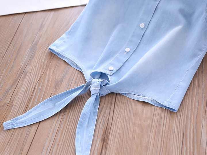 Summer Girls Clothing Set Denim Flower Embroidered Lapel Top + Net Yarn Skirt 2 Pieces Suit Princess Baby Kids Children Clothes 