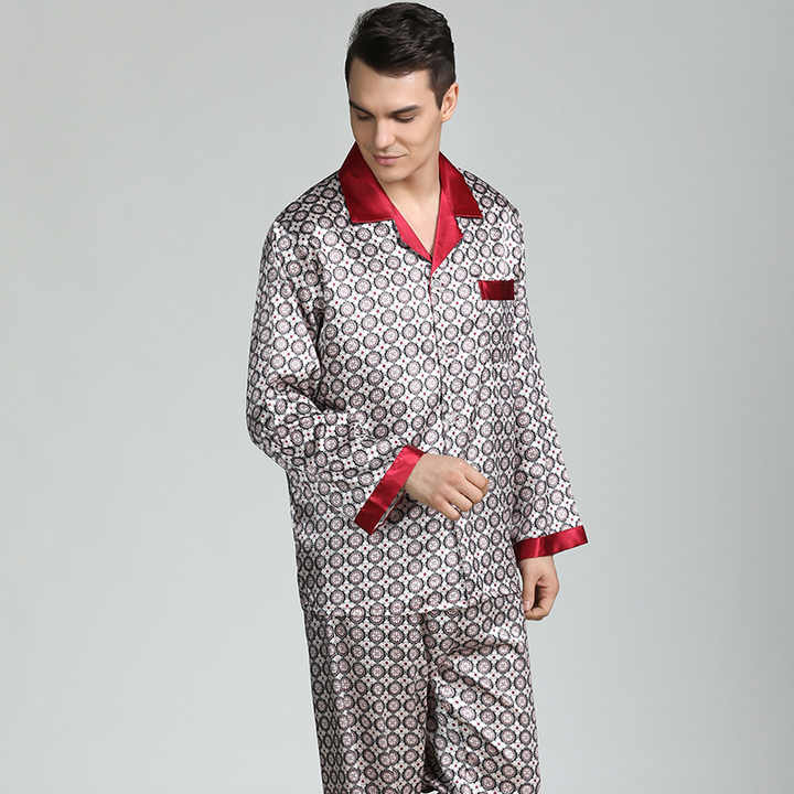 Men's Stain Silk Pajama Sets Sleepwear 