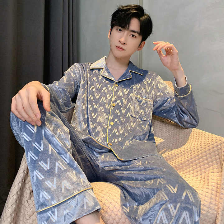 SAMWESTART New Spring Men's Long-sleeved Pajamas 