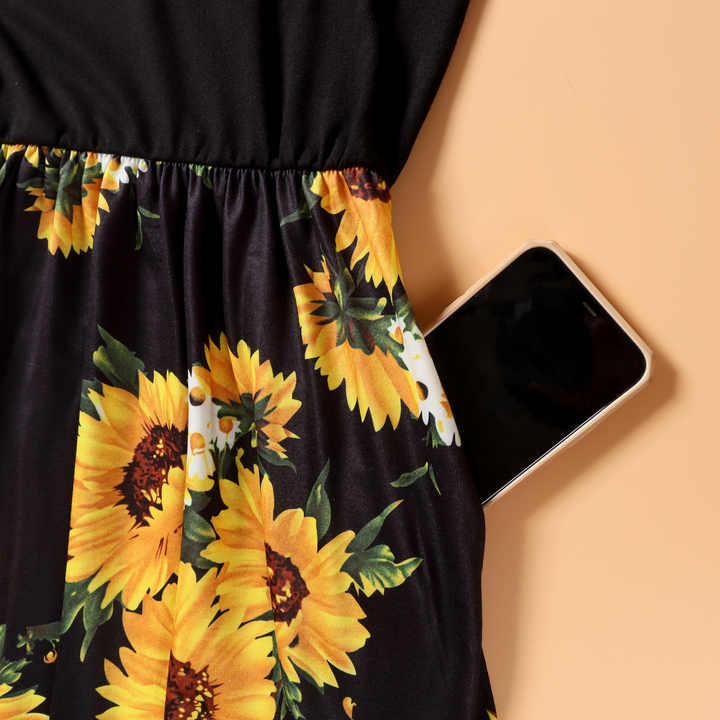 Mother and Daughter Matching Outfits, Patchwork Vest Dress, Tie Dye Summer Dress with Pockets 