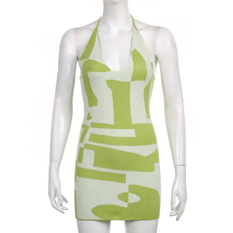 Sexy sleeveless short dress with a neck 