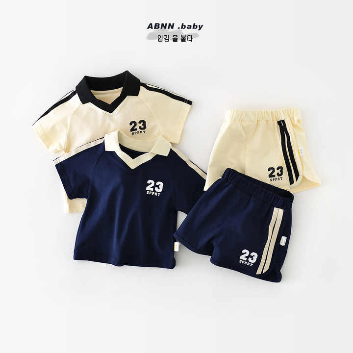 Boys' short-sleeved sportswear, polo shirt and shorts, two-piece 