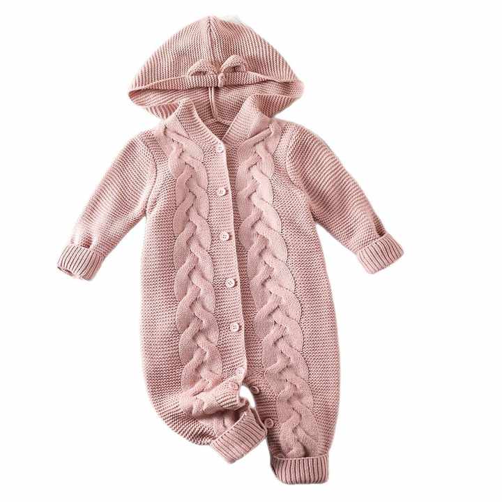Sweet Baby Girl Pink Rabbit Ear Hooded Jumpsuit 