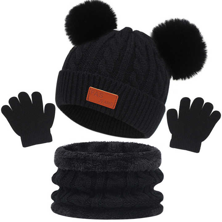 Baby Accessories 3-Piece Baby Hat with Scarf for Winter 