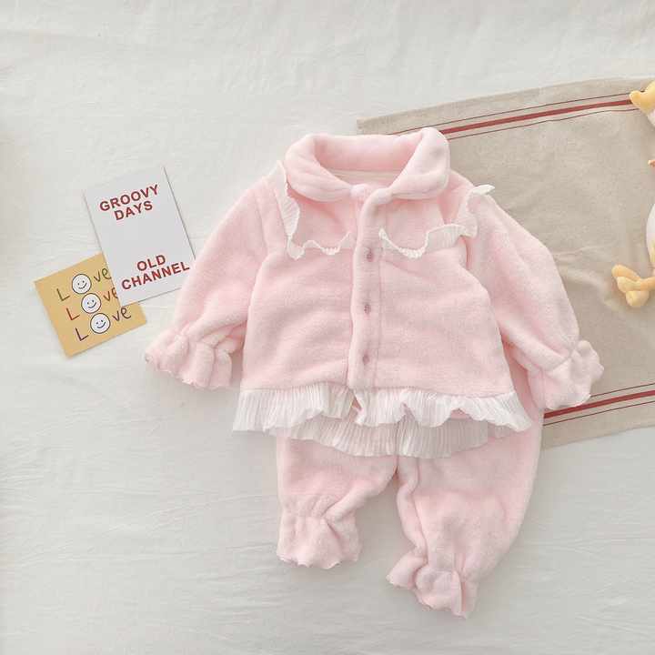 Plain long-sleeved winter pajamas set