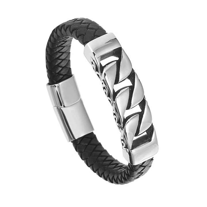 سوار رجالي من الجلد المنسوج . Wholesale Men's Woven Leather Stainless