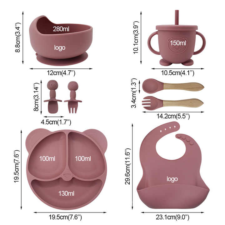 أطباق عشاء مخصصة على شكل دب، مرايل . Custom bear dinner plates, aprons