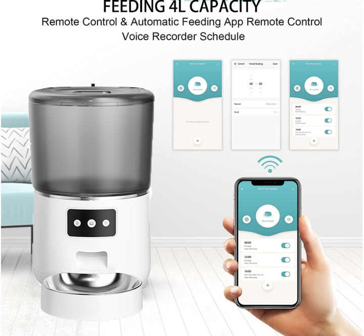 جهاز التغذية الذكي للحيوانات الأليفة مزود بخاصية . Smart Pet Feeder with WiFi, App Controlled, Adjustable