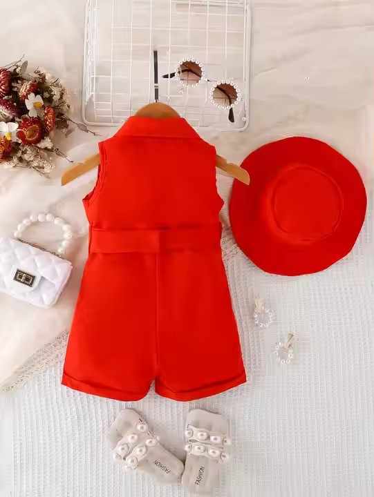 Fashionable Summer Baby Girls Solid Color Sleeveless Jumpsuit for Sale Factory Direct 