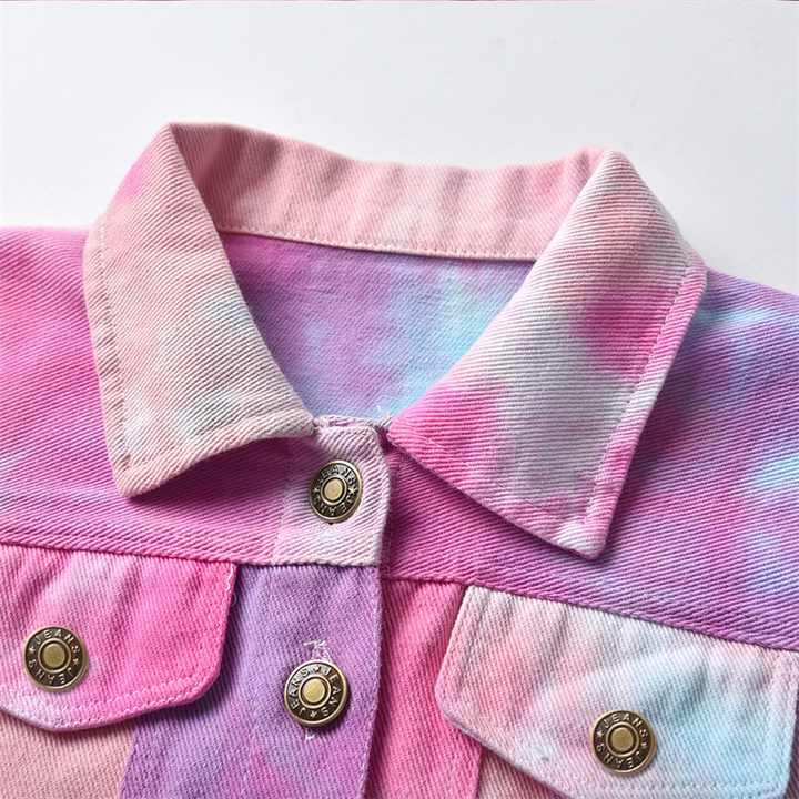 Tie Dyed Hollowed Out Children's Long Sleeve Denim Jacket 