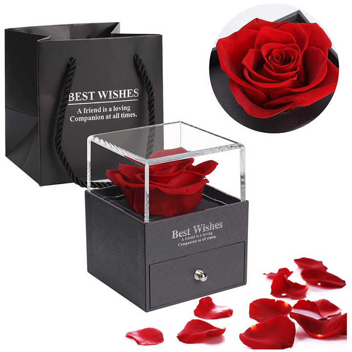 الجملة منخفضة موك زهرة أبدية مجوهرات مربع لعيد الحب هدية Wholesale Low MOQ Eternal Flower Jewelry Box for Valentine's Day Gift
