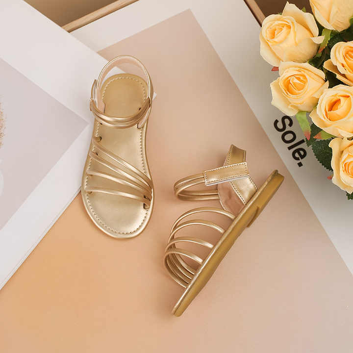 صنادل ذهبية للأطفال للفتيات على الطراز الروماني صندل للفتيات بنعل ناعم وجيد التهوية Girls Roman Style Gold Sandals Girls Sandals with Soft and Breathable Sole