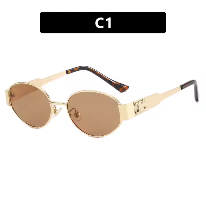 Fashionable oval women's sunglasses wholesale luxury custom summer sunglasses for women fashion metal frame 