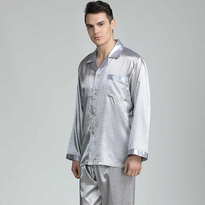 Men's Stain Silk Pajama Sets Sleepwear 