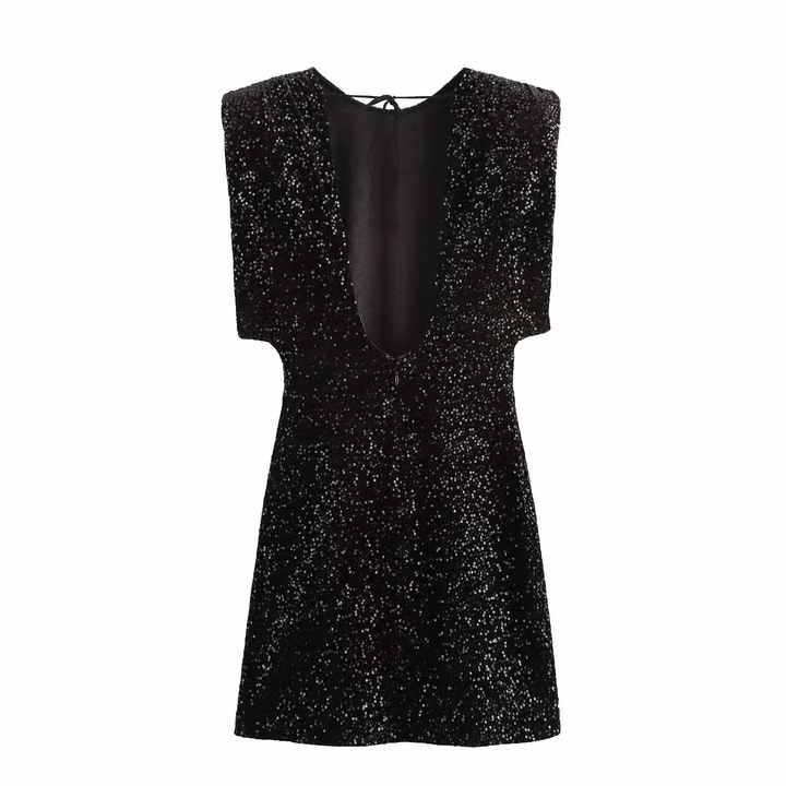 Short velvet dress decorated with sequins