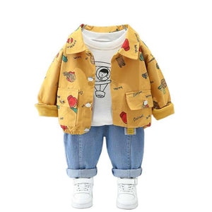 Boys' Pants Long Sleeve Suit, Cartoon Coat, Children's Three-piece Set 