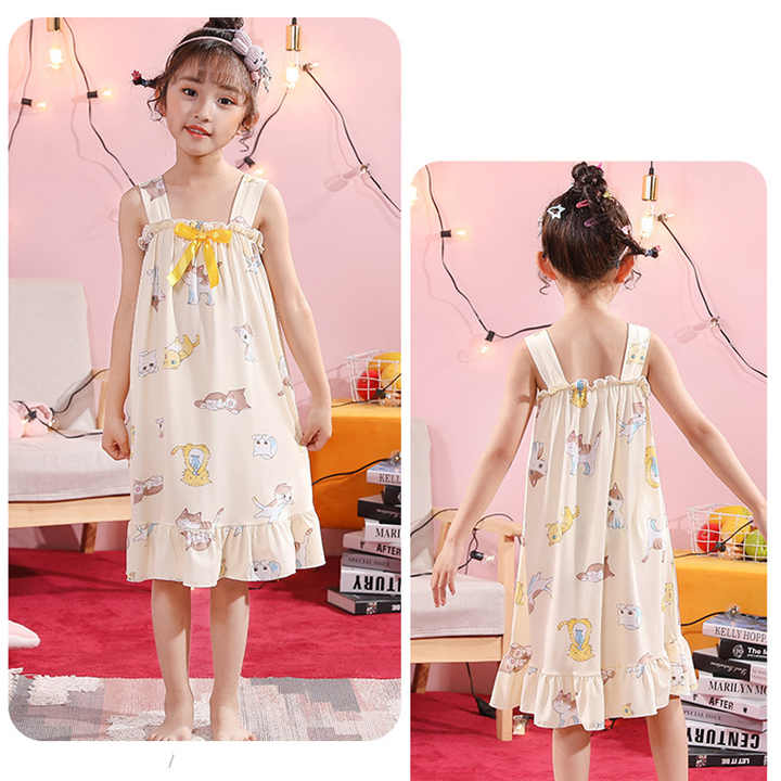 Summer New Cartoon Baby Girls Nightgown Home Clothes Set Children Princess Suspender Dress Pajamas 