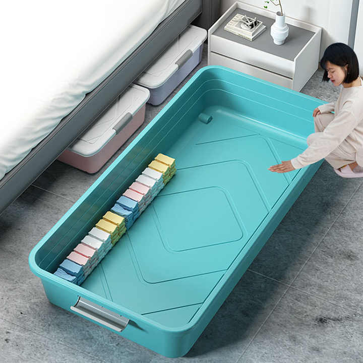 Multipurpose Storage Organizer Plastic Under Bed Bins Container Organizer with Wheels and Lid 
