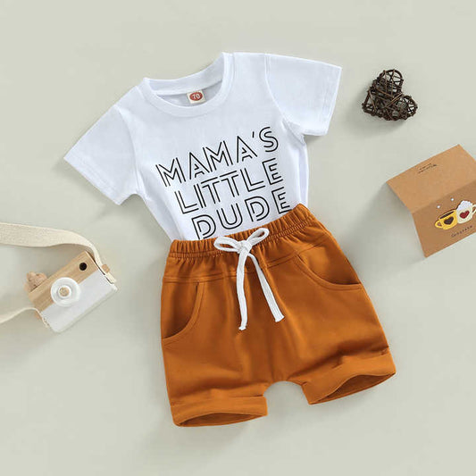 White Letter Short Sleeve Design - Summer Clothing Set 