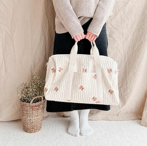 Diaper Bag Shoulder Carrier for Mom and Pet Bear Handbag Embroidered Mommy Bag 