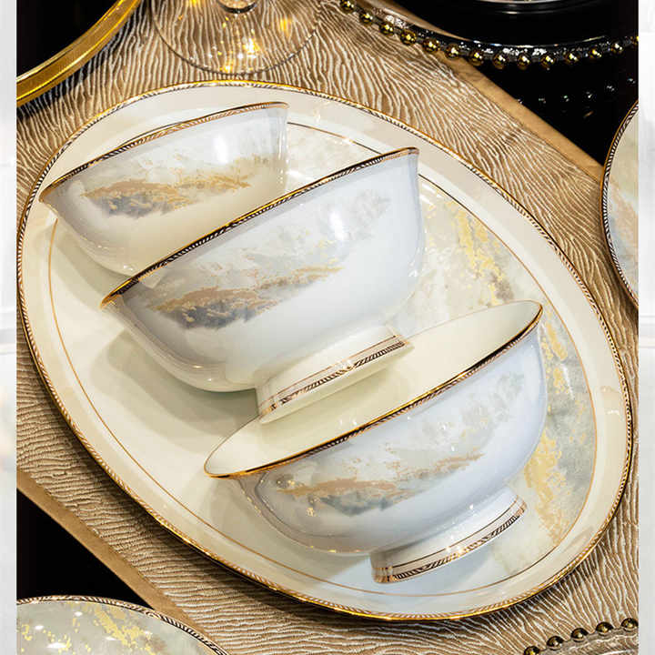 أطباق فاخرة من العظام الصينية بحافة ذهبية Luxury Bone China Plates with Gold Rim Dessert Plates
