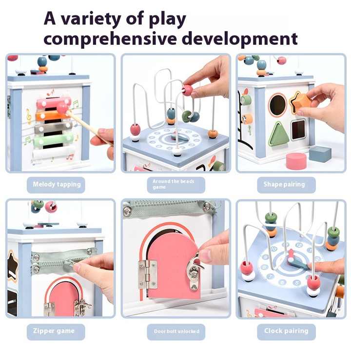Montessori Activity Cube Beads Multifunctional Wooden Educational Toys for Children 