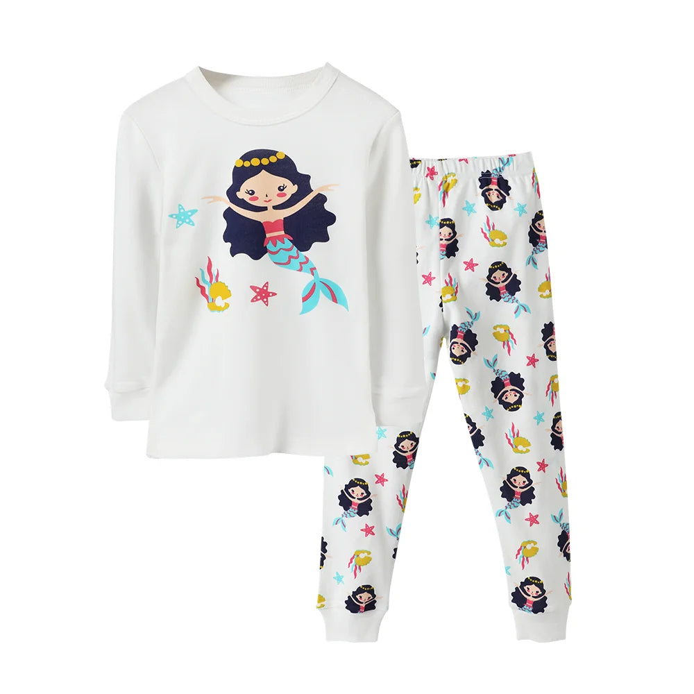 طقم ملابس نوم للفتيات الصغيرات طقم ملابس نوم قطن ملون مطبوع ضيقLittle Girls Sleepwear Set Colorful Printed Cotton Slim Fit Sleepwear Set