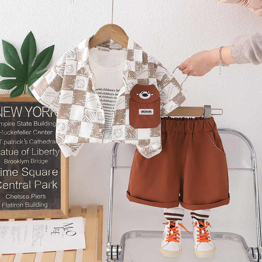 Boys' shorts, children's clothing, shorts with a patterned shirt 