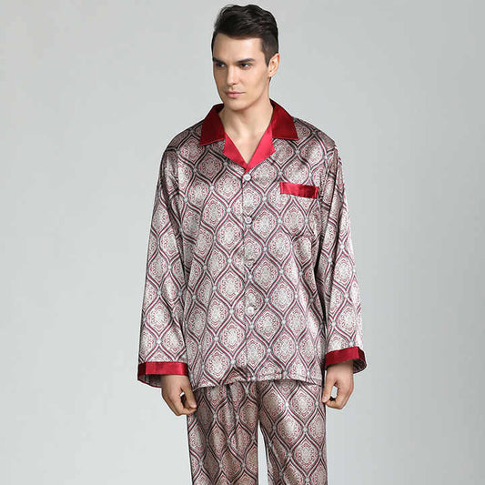 Men's Stain Silk Pajama Sets Sleepwear 