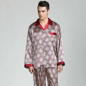 Men's Stain Silk Pajama Sets Sleepwear 