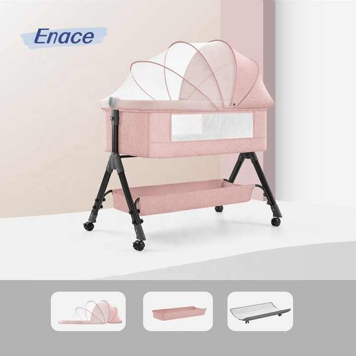 Multifunctional Folding Aluminum Baby Bed Cradle Side Bed Side Sleeper Portable Stroller 