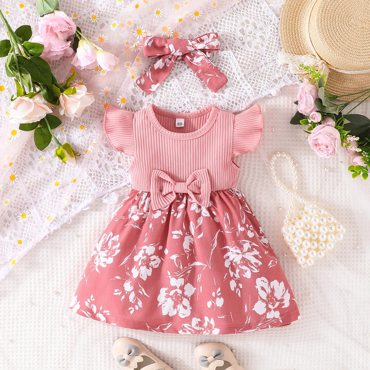 Little Girl Sweet Bow Fly Sleeve Dress Baby 