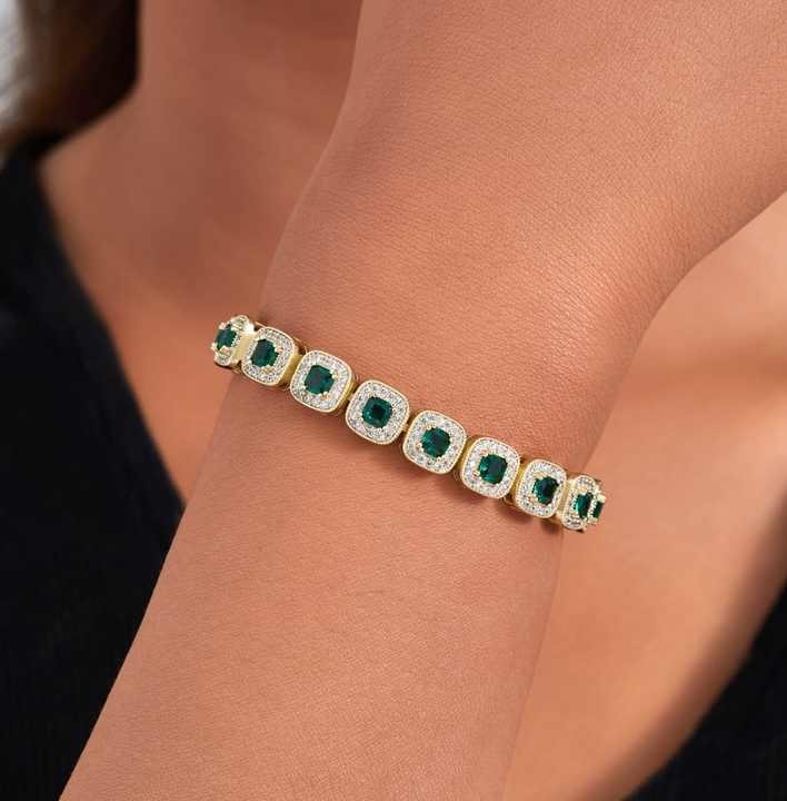 Unisex Customized 14K Gold Plated-Emerald Tennis Bracelet 