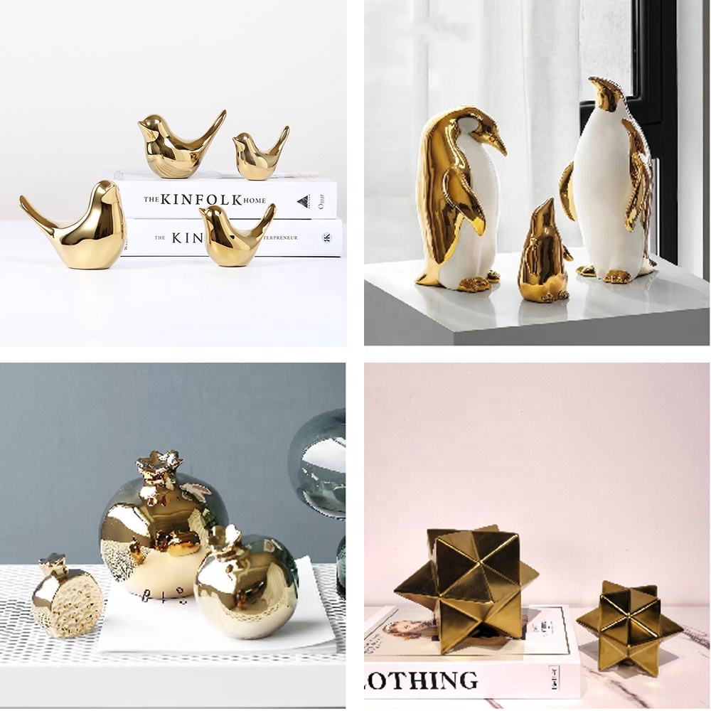 Creative Gold Ceramic Birds Scandinavian Design Handmade Small Ornaments for Living Rooms Luxury Home Decor Accessories 