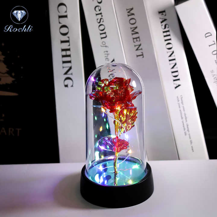 شريط إضاءة ذهبي وردي من الذهب عيار 24 مع . 24K Rose Gold String Lights with Acrylic Dome and Artificial Rose Design Christmas Decoration for Women
