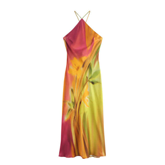Floral satin summer dress