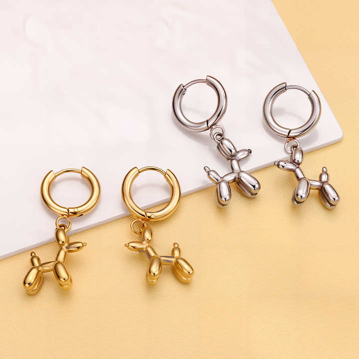 Cute 18K Gold Plated Stainless Steel Dog Earrings 