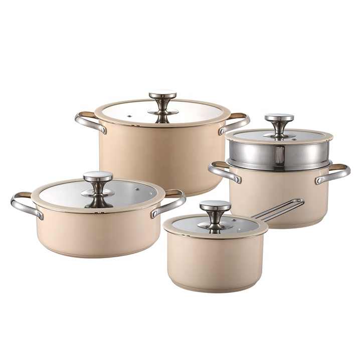 New Color Stainless Steel Pots and Pans 16 Pieces Stainless Steel Cookware Set Soup Pot Setجديد اللون أوانٍ من الستانليس ستيل والمقالي 16 قطعة أواني مصنوعة من الفولاذ المقاوم للصدأ مجموعة الطبخ إناء للحساء مجموعة