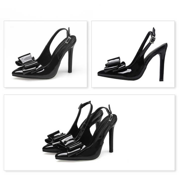 كعب نسائي رفيع جديدة مدببة مع عقدة فيونكة