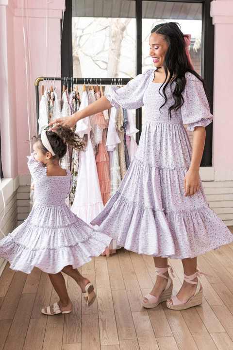 Cute Square Neck Floral Princess Dress Across 