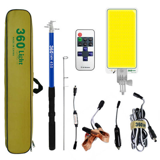 Camping Light LED Picnic Light with Telescopic Pole for Car Camping Self-Driving Travel Lamp with Handbag COB 12V 360 