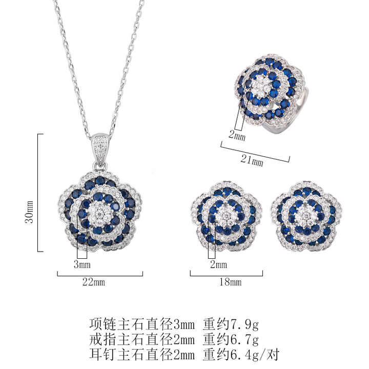 Luxury Blue Spinel Stone Bridal Wedding Fine Jewelry Set 
