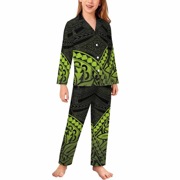 Custom Hibiscus Long-sleeve Puletasi-Kids' Pajama Set 