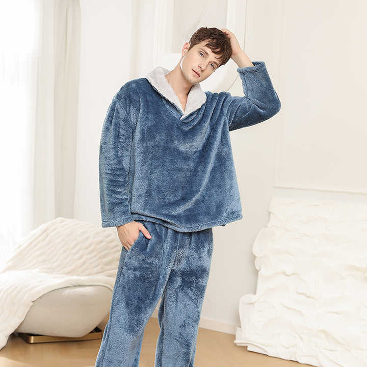 Factory Custom Men's Pajamas, Thick Winter Fleece Pajamas 