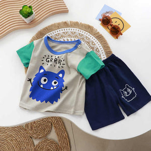 Cartoon Pattern Cotton T-shirt 2-piece Suit for Boys and 