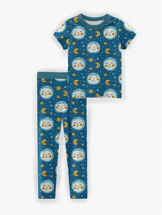 أعلى مستوى من المصنع جودة مجموعة بيجامات من الخيزران للأطفال والفتيات الأولاد قصيرة الأكمام Top Quality Factory Bamboo Pajama Set for Kids Girls Boys Short Sleeve and Pants Soft Breathable Pajamas Custom Print